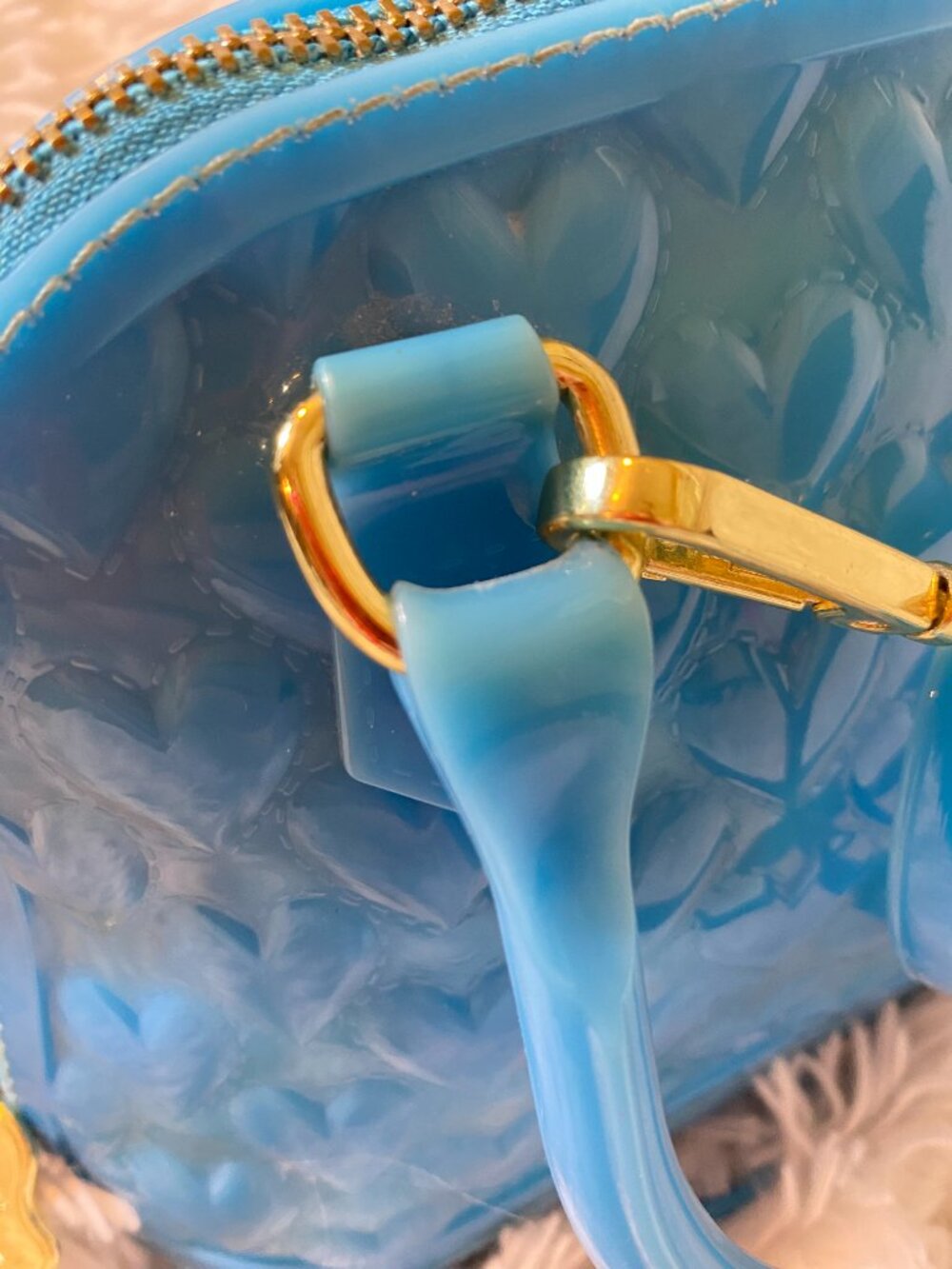 LUV BETSEY JOHNSON Aqua Jelly Heart Handbag Purse Gold Hardware Dome Satchel Bag - Picture 7 of 8